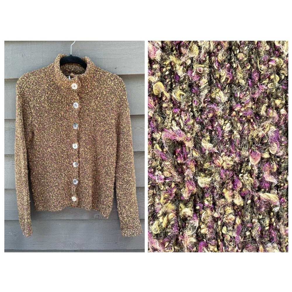 VTG Oona Heathered Bouckle Knit Cardigan Fall Brown Orange Purple Abalone S/M